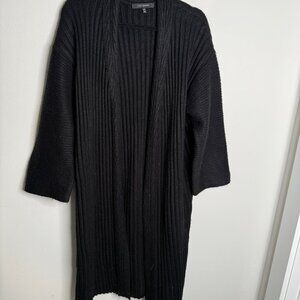 Tocca‎ NY Women's M/L Black Ribbed Knit Duster Cardigan Open Front Long Sleeve